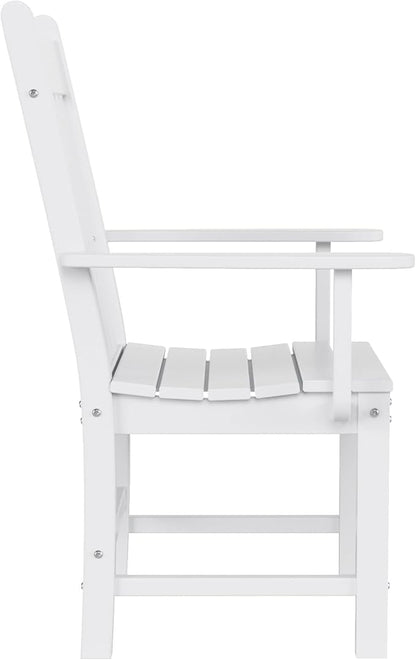 WestinTrends Malibu Classic Outdoor Dining Chairs with Arms, All Weather Poly Lumber Adirondack Patio Chairs Restaurant Bistro Chairs Support 350 LBS, Arched Backrest and Curved Seat, White