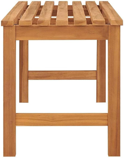 Solid Teak Wood Bench 45 Inch Rectangular Strong Garden Seating for Outdoor Patio Indoor Living Room Durable Furniture