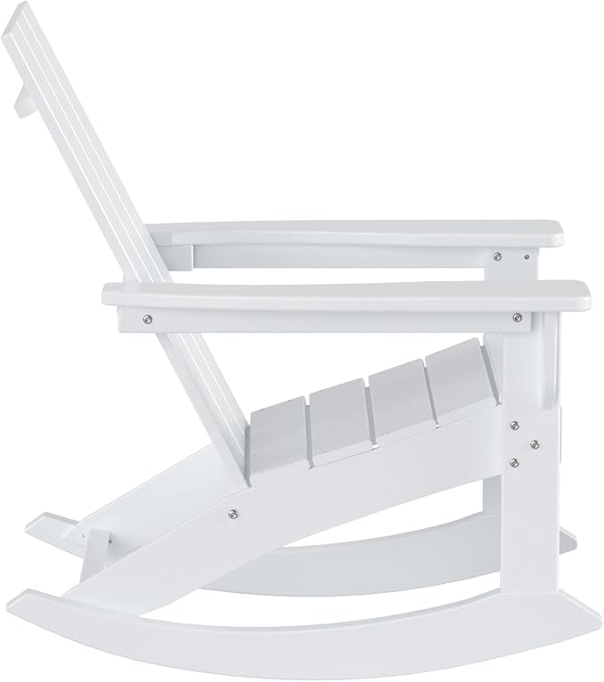 WestinTrends Ashore Patio Rocking Chair, All Weather Poly Lumber Plank Adirondack Rocker Chair, Modern Farmhouse White Rocking Chairs for Porch Garden Backyard and Indoor