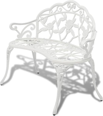 (Fast Delivery) Metal Garden Bench,Outdoor Furniture,Outdoor Seating,Seats up to 2 Persons,for Porch, Pool, Garden, Lawn, Balcony, Backyard,Garden Bench 39.4“ Cast Aluminium White