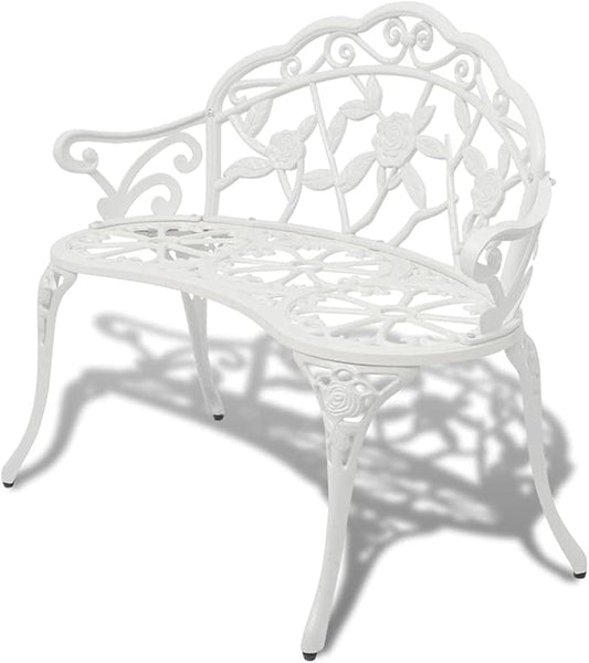 (Fast Delivery) Metal Garden Bench,Outdoor Furniture,Outdoor Seating,Seats up to 2 Persons,for Porch, Pool, Garden, Lawn, Balcony, Backyard,Garden Bench 39.4“ Cast Aluminium White
