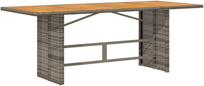 vidaXL Patio Table - Acacia Wood top/Outdoor Furniture - Gray Poly Rattan - Weather 74.8"x31.5"x29.5"