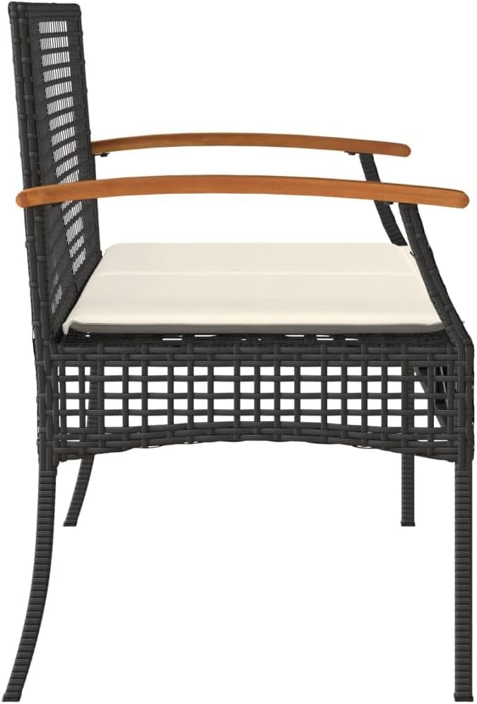 2-Seat Outdoor Garden Bench in Black-Brown Poly-Rattan, 42.5 x 22.4 x 33.5 in, Powder-Coated Steel Frame with Weather-Resistant Cushions for Patio, Porch, Balcony