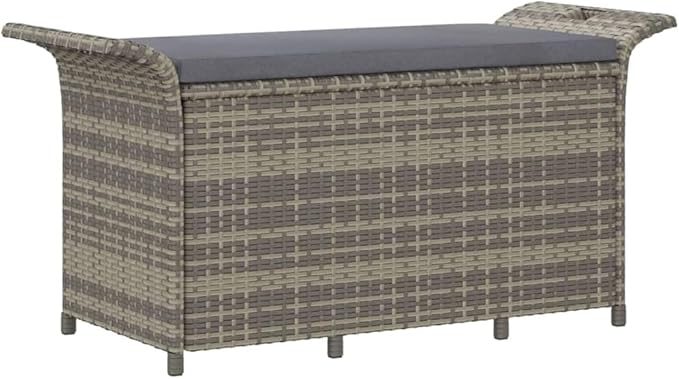 Patio Bench with Cushion Gray 45.7"x18.1"x22.4" Poly Rattan Deck Bench Outdoor Bench Garden Bench Porch Bench for patios, Gardens, Decks
