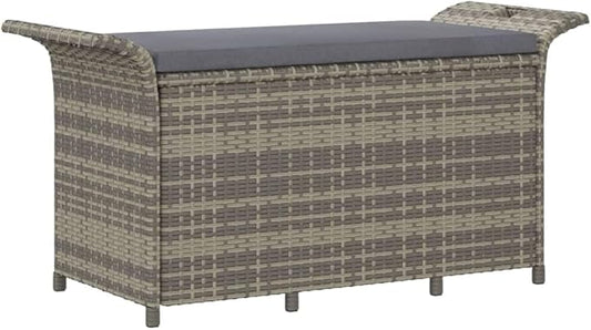 Patio Bench with Cushion Gray 45.7"x18.1"x22.4" Poly Rattan Deck Bench Outdoor Bench Garden Bench Porch Bench for patios, Gardens, Decks