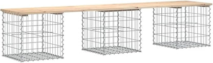 Garden Bench Natural Wood and Silver Rustic Outdoor Seating for Patio Garden Balcony Solid Pine Wood Galvanized Steel Gabion Basket Base Comfortable for 3 People Durable