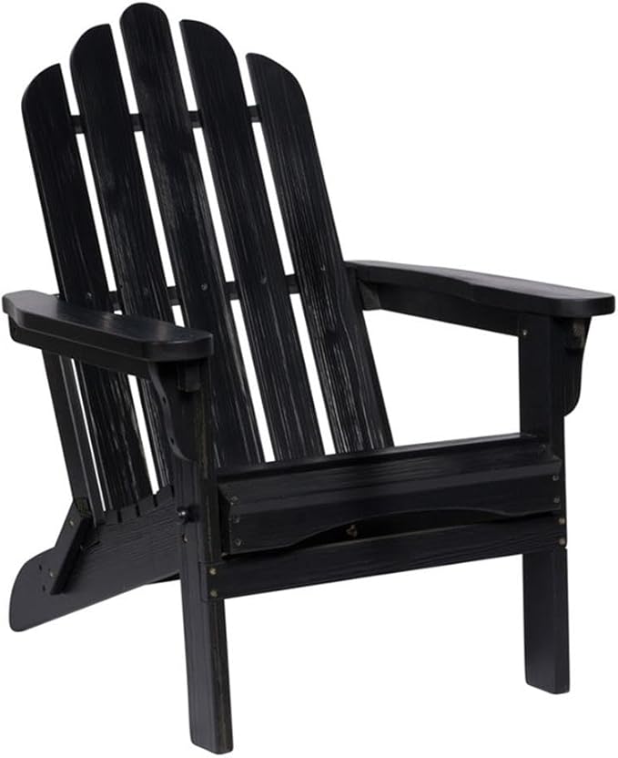 Pemberly Row Traditional Cedar Wood Folding Adirondack Chair, Black Finish, 37" H x 28" W x 29.5" D, Ergonomic Design, Weather-Resistant Outdoor Seating for Patio, Porch, Backyard or Living Room