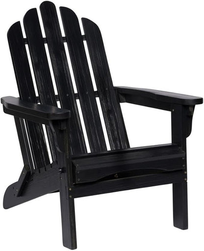 Pemberly Row Traditional Cedar Wood Folding Adirondack Chair, Black Finish, 37" H x 28" W x 29.5" D, Ergonomic Design, Weather-Resistant Outdoor Seating for Patio, Porch, Backyard or Living Room