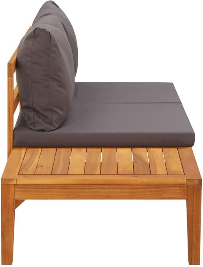 Patio Bench with Table Dark Gray Cushions Solid Acacia Wood Outdoor Chairs Furniture Outdoor Patio Furniture Set - Photo 4