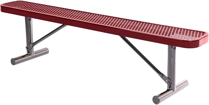 COATEDOUTDOORFURNITURE Heavy-Duty Portable Outdoor Bench Thermoplastic Coated, Expanded Metal, Commercial-Grade Seating, Made in America (Portable Without Back, 6 Ft, Burgundy)