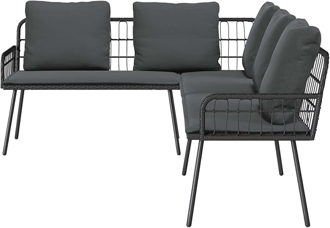 Outdoor L-Shaped Sectional Sofa with Cushions, PE Rattan Metal Frame Patio Garden Furniture - Photo 2