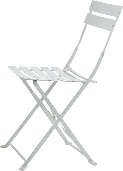 Carolina Chair & Table Bistro Set of 2 Foldable Outdoor Chairs - Elegant Powder Coated Metal Seat and Frame Folding Chairs - Modern Style Space Saving Furniture for Patio, Balcony or Garden (White)