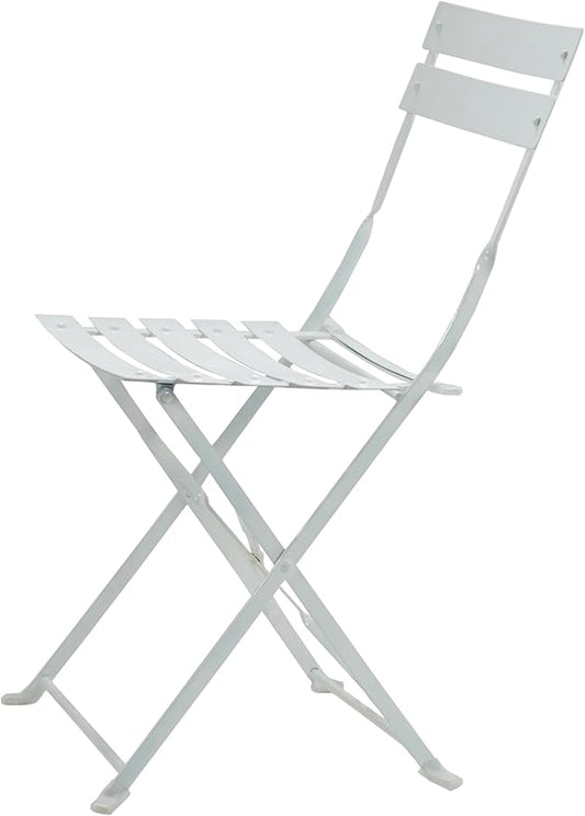 Carolina Chair & Table Bistro Set of 2 Foldable Outdoor Chairs - Elegant Powder Coated Metal Seat and Frame Folding Chairs - Modern Style Space Saving Furniture for Patio, Balcony or Garden (White)