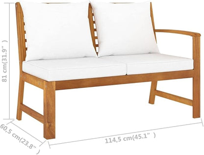 Patio Bench,Outdoor Furniture,Garden Bench,Weather Resistant,with Cream Cushion,Perfect for The Front Porch, Backyard, Patio or Balcony,45.1", Solid Acacia Wood