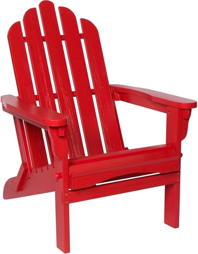 Pemberly Row Traditional Cedar Wood Folding Adirondack Chair, 37" H x 28" W x 29.5" D, Red Finish, Moisture-Resistant, Ergonomic Design, Indoor or Outdoor Use for Patio, Porch, or Backyard
