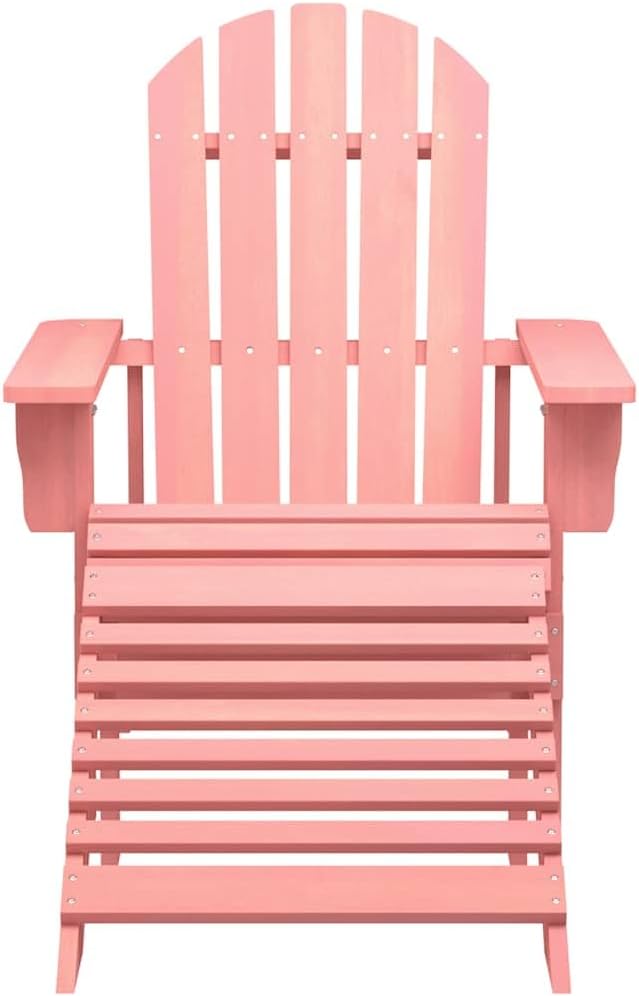 Pink Adirondack Chair with Ottoman Solid Fir Wood Detachable Garden Chair Decor for Outdoor Patio Balcony Relaxation 4 - Photo 3