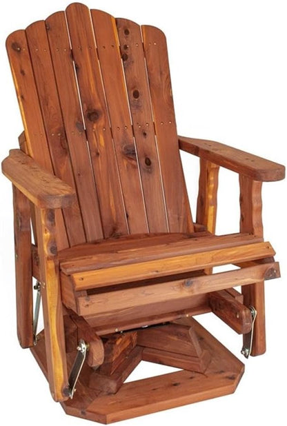Pemberly Row 23" Solid Wood Cedar Adirondack Swivel Glider, Brown Finish, Handcrafted Outdoor Chair, Fan-Back Tall Support, Smooth Glide and Swivel Motion, Oil-Sealed for Porch, Patio or Backyard Use