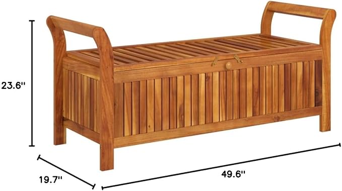 Patio Storage Bench with Cushion Wooden Storage Chair Wooden Garden Bench Porch Bench Patio Bench Outdoor Bench for Outdoor porches, lawns, Balconies and backyards. 49.6" Solid Wood Acacia
