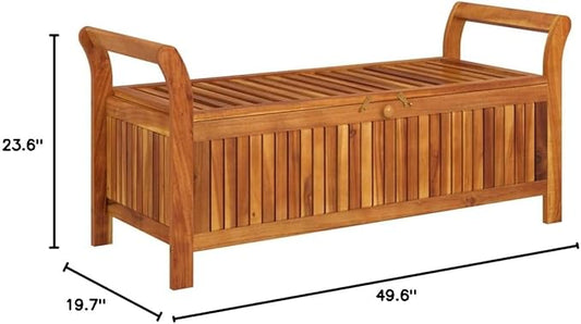 Patio Storage Bench,Living Room Benches, Outdoor Benches for Garden, Porch, Balcony, Outdoor, Lawn, Patio, Entrance Terrace Seating with Cushion 49.6" Solid Wood Acacia