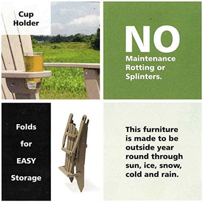 Saving Shepherd 4 Season Pink Foldable Adirondack Chair - 100% Recycled Poly Lumber Folding Fan Back with Cup Holder All Weather USA