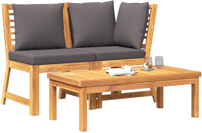 Dark Grey Solid Acacia Wood 3-Piece Garden Lounge Set with Modular Corner Sofa Middle Sofa and Coffee Table for Patio - Photo 5