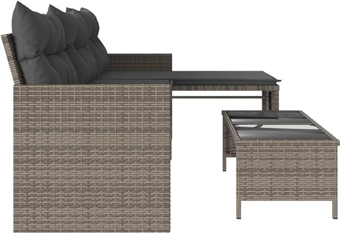 vidaXL Patio Garden Sofa Set L-Shaped Gray Poly Rattan with Table - Outdoor Seating with Washable Cushions for Deck, Terrace