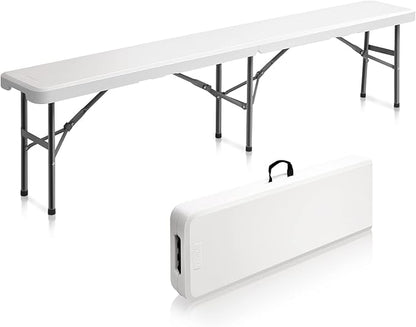 Outvita 6ft Folding Portable Bench, Waterproof Foldable Plastic Bench Seat, Light-Weight Seat for Indoor, Outdoor, Picnic, Party, Camping, White