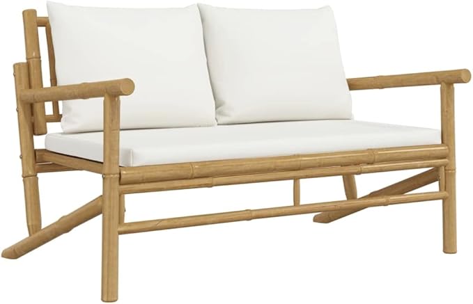 Garden Lounge Set Bamboo with Cream White Cushions Outdoor Couch Patio Couch for Poolside Porch - Photo 5