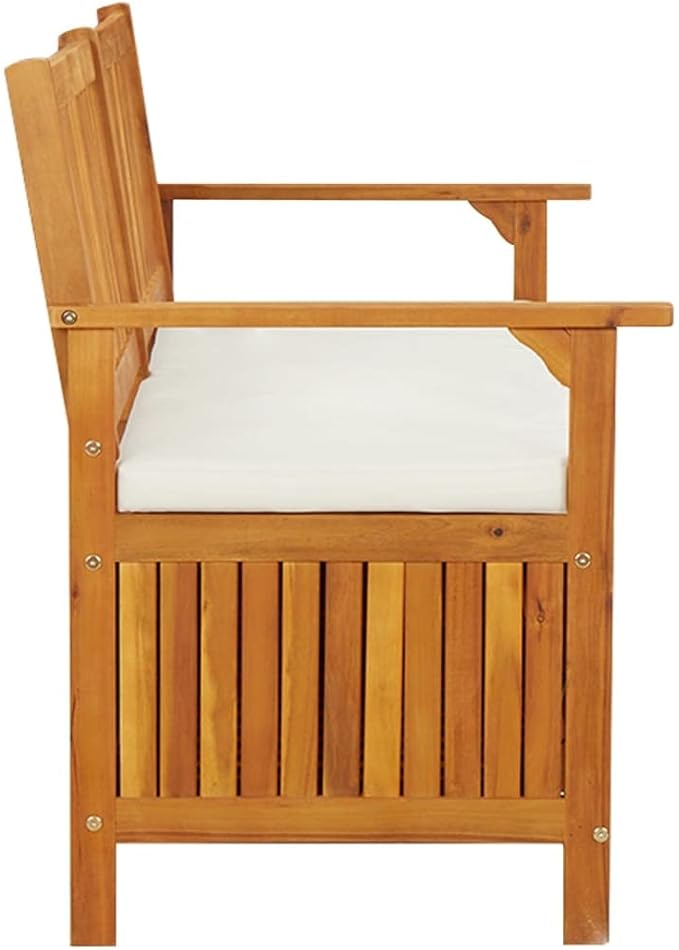 Bench Brown Solid Acacia Wood, Patio Bench Outdoor Seating for Balcony Courtyard 100% Polyester Medium
