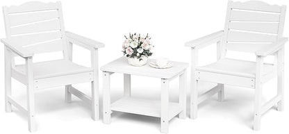 Patio Chairs Set, 3 Pieces Weatherproof HIPS Outdoor Furniture, Patio Chairs Conversation Sets with Side Table for Garden Porch Lawn & Backyard(White)