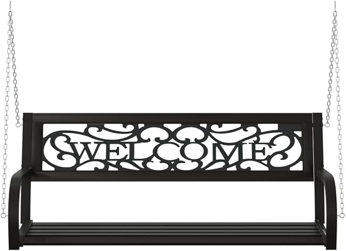 Garden Bench Deck Bench Patio Swing Bench 49.2" Steel and Plastic Black