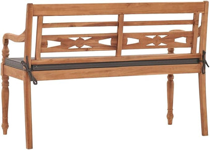 Garden Bench Deck Bench Batavia Bench with Dark Gray Cushion 47.2" Solid Teak Wood