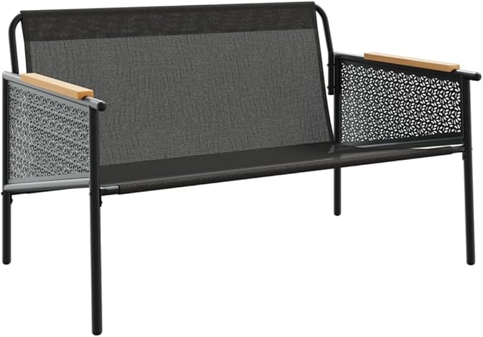 116 cm Black Patio Outdoor Sofa Bench with Anthracite Cushions, Modern Steel Frame - Photo 5
