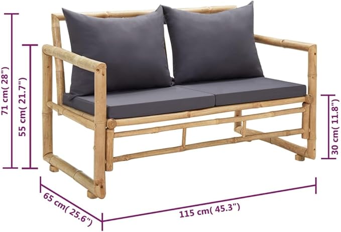 Garden Bench Deck Bench Patio Bench with Cushions 45.3" Bamboo