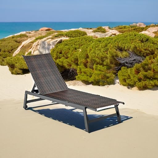 Giantex Patio Chaise Lounge Chair - Outdoor PE Rattan Recliner Chair with Wheels, 5-Position Adjustable Backrest - Photo 6