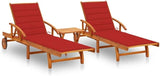 Solid Acacia Wood Sun Loungers 2 pcs with Table and Cushions - Photo 1