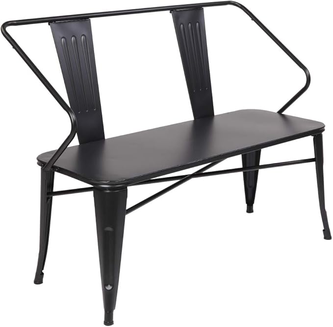 45” Outdoor Metal Bench, Industrial Dining Bench with Removable Backrest, 2-3 Person Weatherproof Vintage Porch Bench for Kitchen Balcony Garden (45" Black Pure Iron)