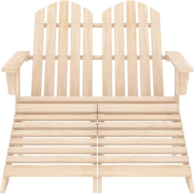 Solid Fir Wood 2-Seater Detachable Garden Adirondack Chair with Ottoman, Ergonomic Comfort and Durable Construction for Outdoor Patio Relaxation