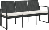 3-Seater Garden Bench with Cushions Black Polypropylene Durable Steel Frame Weather-Resistant Fabric for Patio Balcony - Photo 3