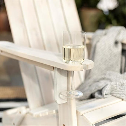 Pemberly Row Outdoor Acacia Wood Adirondack Chair, White Wash Finish, 38 x 22 x 29 in, Classic Design with Wine Glass Holder, Durable Patio Seating for Backyard, Deck, or Garden