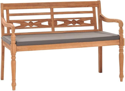 Batavia Bench with Dark Gray Cushion Garden Bench Outdoor Bench for Outdoors Porch Entryway Furniture for Yard 47.2" Solid Teak Wood