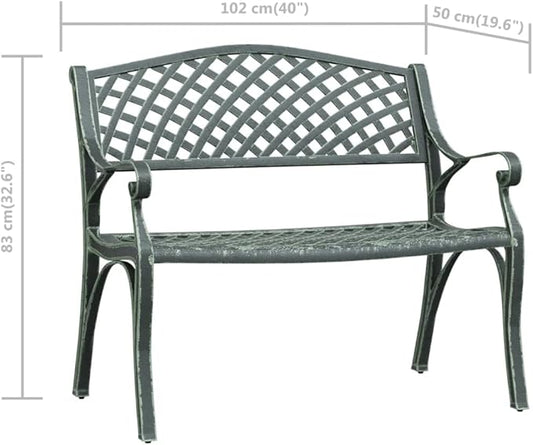 Outdoor Garden Bench, 40-Inch Antique Floral Metal Patio Seat for 2 People, Heavy-Duty Cast Aluminum and Iron Bench for Park, Lawn, Porch, Green