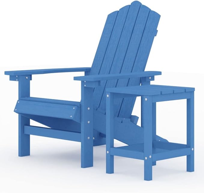Adirondack Chair with Side Table, Heavy Duty HDPE Outdoor Patio Chair, All-Weather Garden Seating for Backyard, Lawn, Porch, Aqua Blue, Large