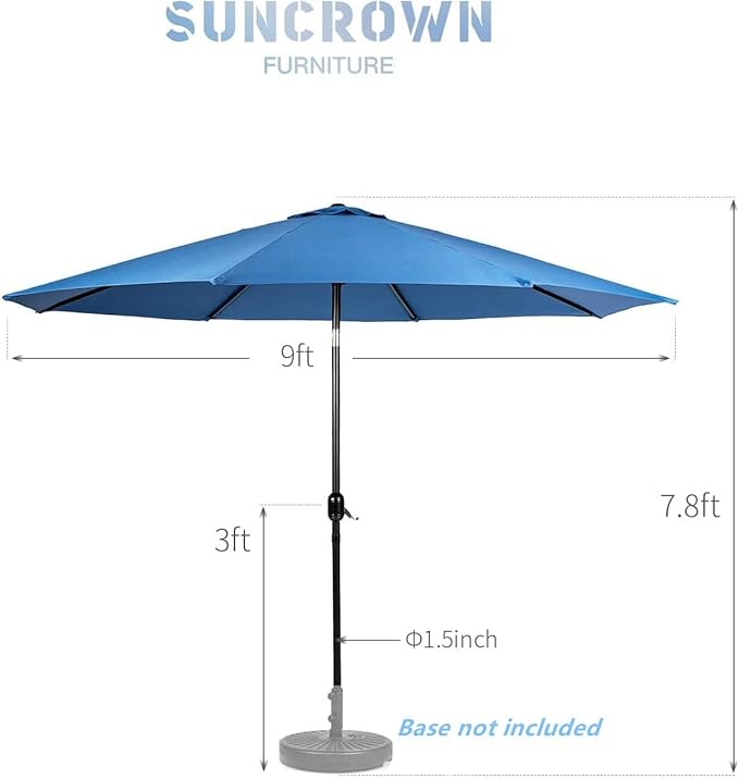 SUNCROWN 5 Pieces Outdoor Dining Set Metal Swivel Cushioned Chairs Patio Furniture Sets with Steel Slat Bistro Table and Sky Blue 9Ft Patio Umbrella for Backyard, Lawn, Garden, Deck, Poolside