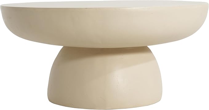 27.5" Round Coffee Table, Modern Indoor Outdoor Center Table, No Assembly Required Lightweight Concrete Side Tables, Weather-Resistant Accent Tables for Living Room, Patio, Garden, White