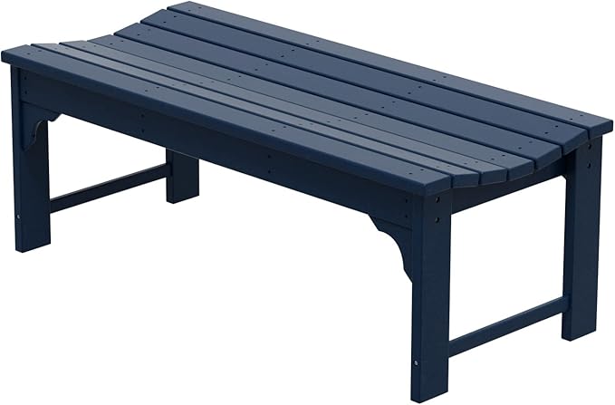WO Home Furniture Outdoor 46" Backless HDPE Adirondack Bench, Poly Lumber Seat for Patio, Backyard, Balcony, All Weather Resistant with UV Protection, Navy Blue