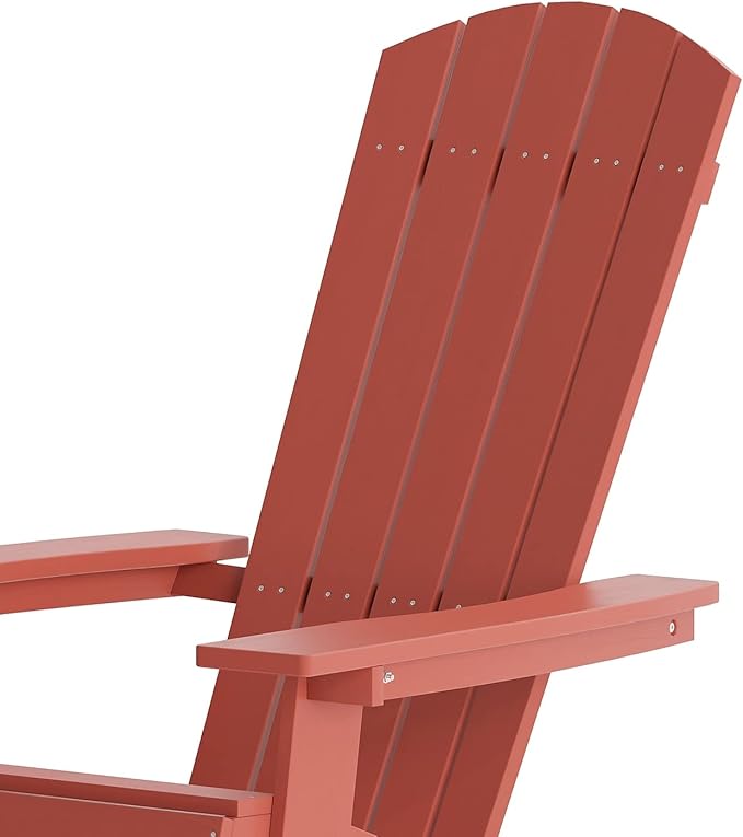 Flash Furniture Charlestown Folding Adirondack Chair - Red - Poly Resin - Indoor/Outdoor - Weather Resistant - Set of 2