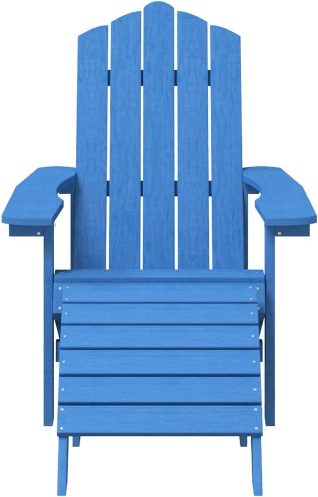 Adirondack Chairs with Footstools 2 Pcs Aqua Blue Outdoor Patio Furniture, HDPE Chairs for Garden, Terrace, Lawn - Photo 5