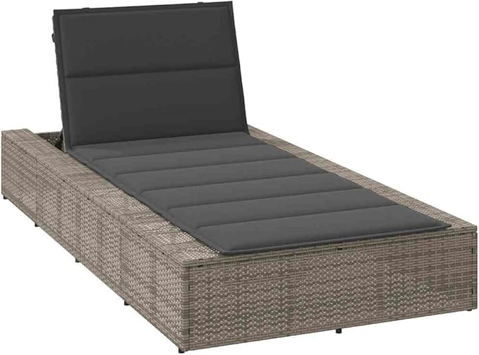 Single Grey PE Rattan Outdoor Chaise Lounge with 3-Position Adjustable Cushioned Backrest - Photo 1