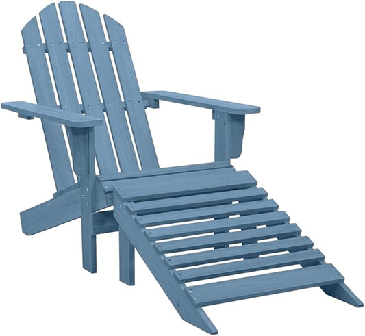 vidaXL Solid Fir Wood Adirondack Patio Chair with Detachable Ottoman, Weather-, Easy Maintenance, Comfortable Ergonomic Design, Stylish Blue
